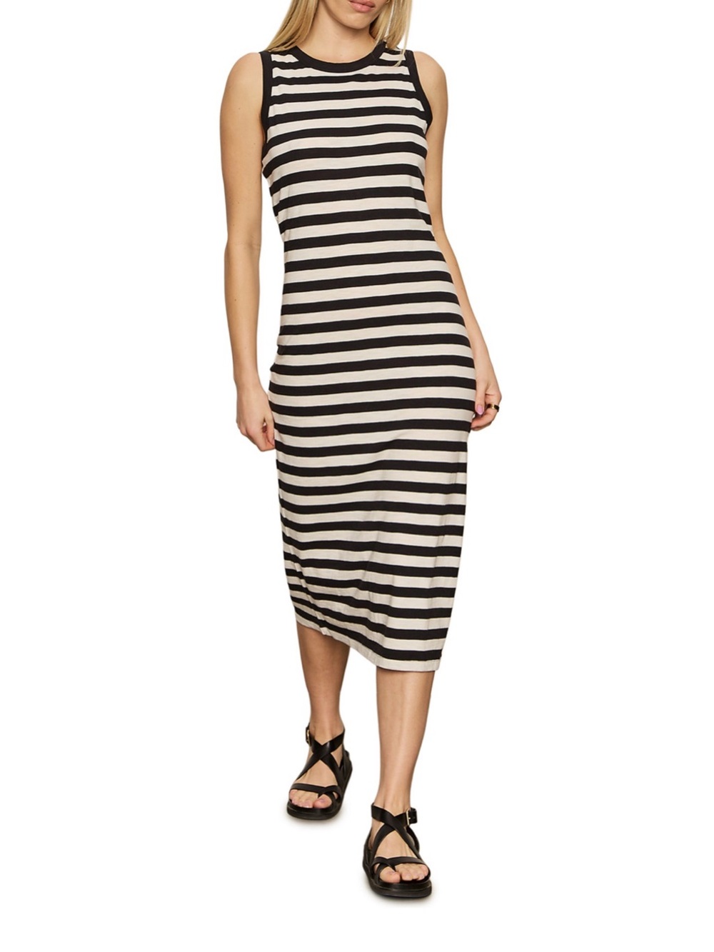 SANCTUARY Black and Cream Striped Tank Midi Dress